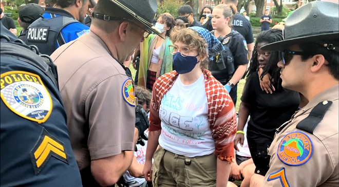 A pro-Palestinian protester at the University of Florida, Tess Jaden Segal, 20, of Weston, Florida, is seen in this screen capture from  video from the Florida Highway Patrol showing her arrest on April 29, 2024. Segal, who said she is Jewish, was one of three protesters who accepted a plea agreement Monday, Sept. 9, 2024, to a misdemeanor criminal charge and will pay a small fine with no jail time. - Photo via Fresh Take Florida/Florida Highway Patrol