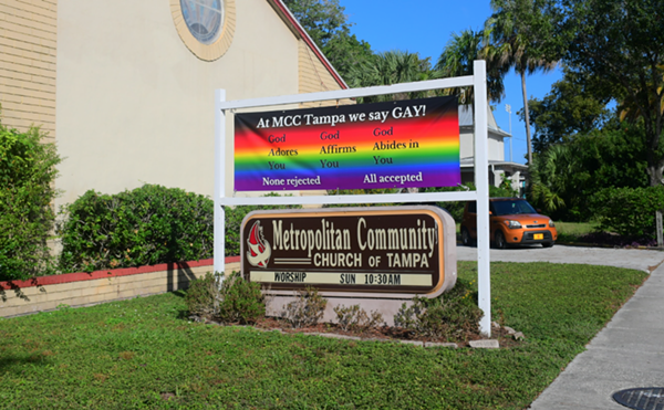 The sign outside Metropolitan Community Church of Tampa in Seminole Heights.