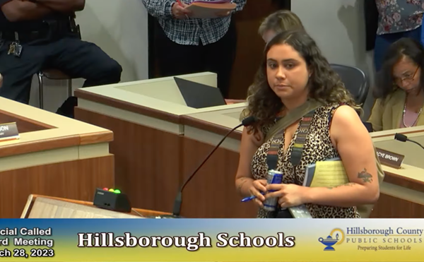 Karla Correa, an activist with the Party for Socialism and Liberation, during a special workshop of the Hillsborough County School Board on March 28, 2023.