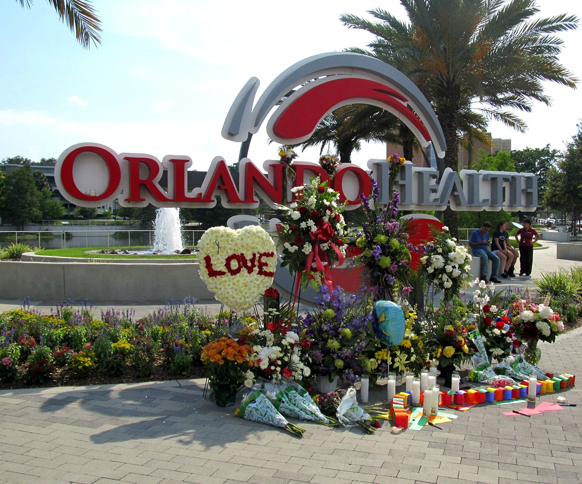 An impromptu memorial outside Orlando Health in June, 2016.
