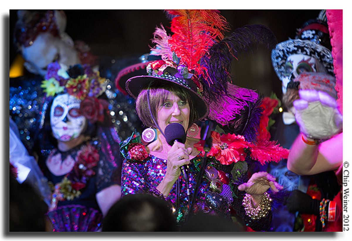 Mama Guava (Kathi Grau) emcees the costume contest at the Centro Ybor Courtyard.