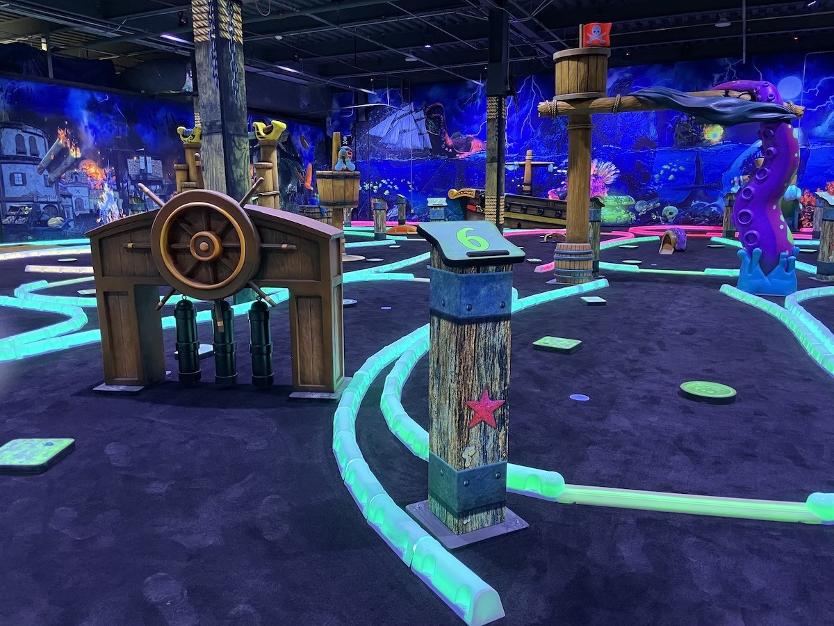 Elev8 Fun has 18 holes of glow-in-the-dark mini-golf with a Caribbean pirate theme in a clear nod to the Tampa Bay Buccaneers.