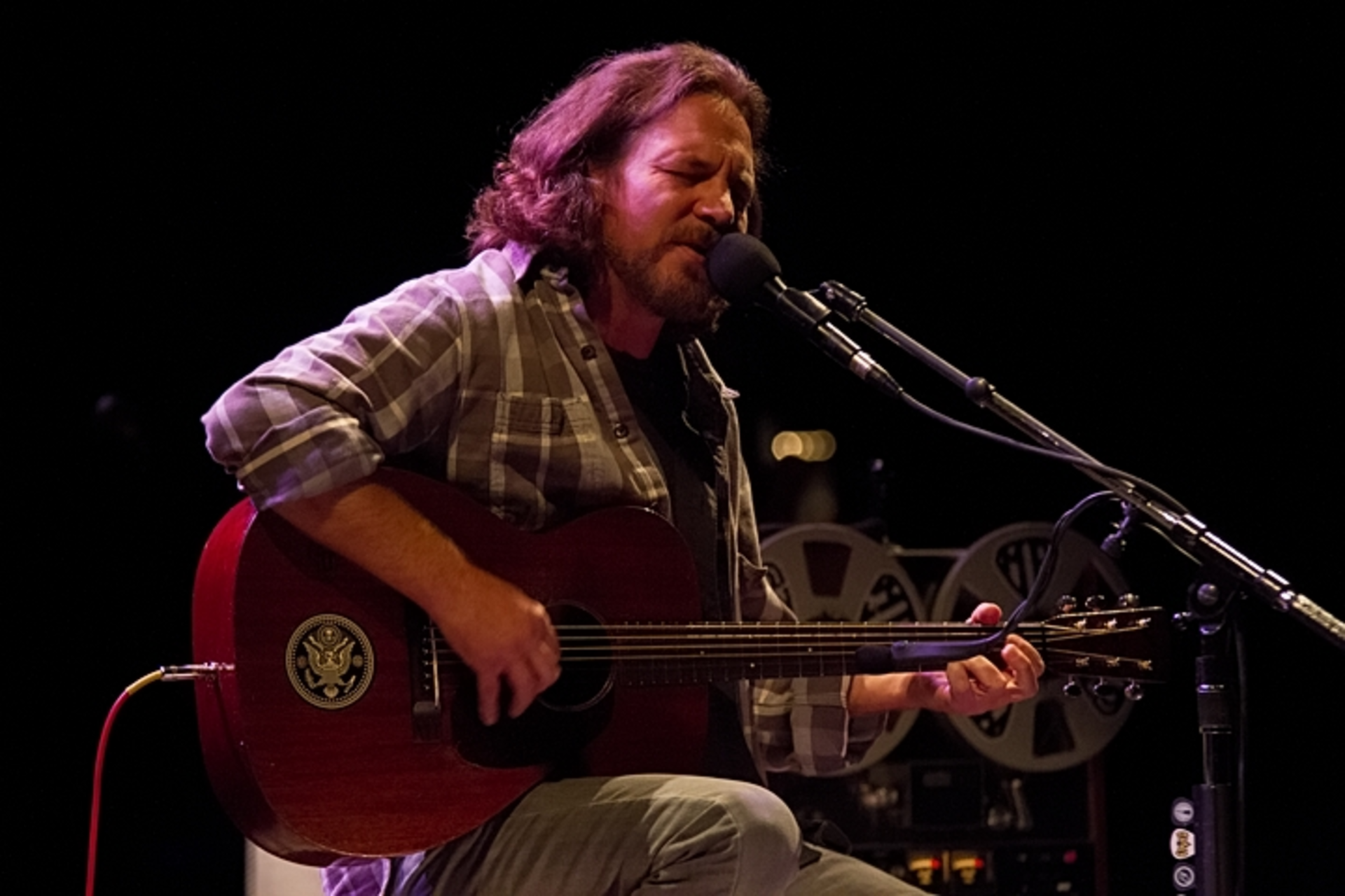 What was rock star Eddie Vedder doing at Principal Park on Saturday?  Picking up some Iowa Caucuses gear.