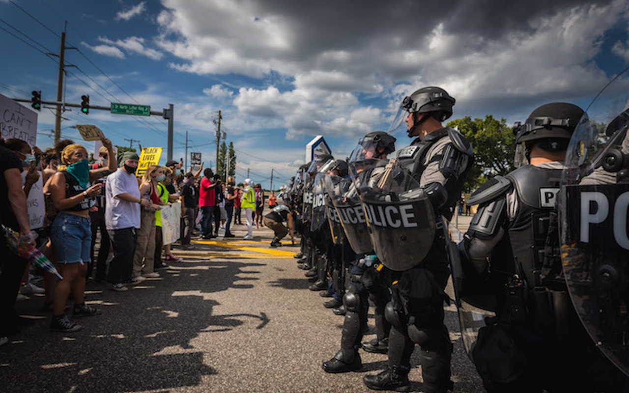 Protesters met by Tampa Police officers in College Hill on May 31.