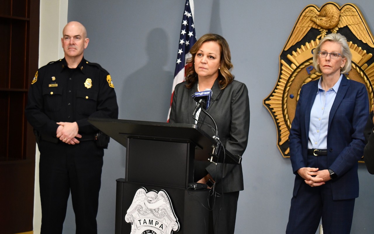 From left to right: TPD Assistant Chief of Operations Lee Bercaw, Chief Mary O'Connor and Mayor Jane Castor at a press conference.