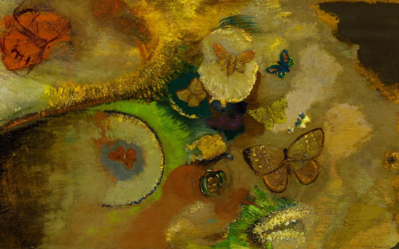 Odilon Redon, The Dream of Butterflies, 1910-1915. Oil on canvas, Framed: 24 in x 37.25 in. The New Orleans Museum of Art. The Muriel Bultman Francis Collection, 86.284