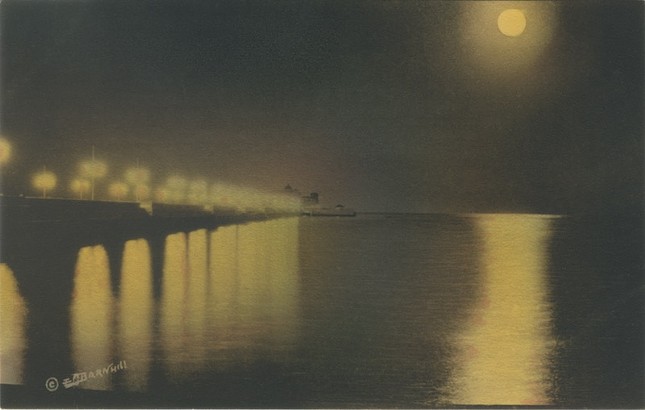 Glow &#151; hand-painted E.G. Barnhill postcards at the MFA in St. Petersburg
    Opens Jan. 12
    Credit: E.G. Barnhill, (American, 1894&#151;1987), Moonlight Pier, c. 1935, hand-painted gelatin silver print, Collection of Michael Turbeville