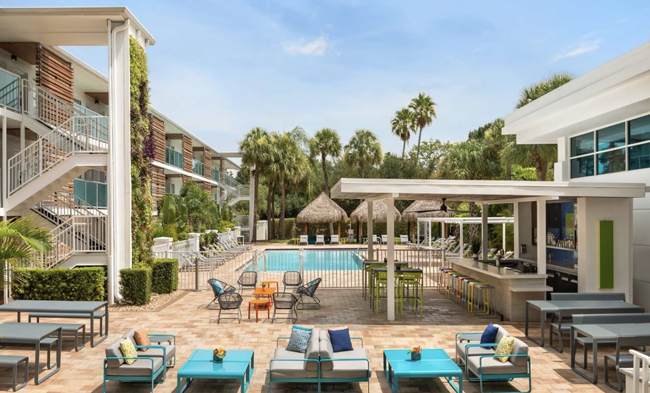 Hotel Alba
5303 W Kennedy Blvd, Tampa, 813-289-1950     
$10-$750
Hillsborough residents looking for a stylish resort experience can save a trip across the Howard Franklin and go to Hotel Alba. Starting at $10 for children and $30 for adults, a day pass gives you a day on a lounger or in the hotel’s heated pool from 8 a.m.-10 p.m. For an upgraded experience, tiki cabanas for two ($50) and meeting rooms for seven ($750) are also available. All experiences include poolside food and drink service, and complimentary Wi-Fi and parking. 
Photo via Hotel Alba/Google