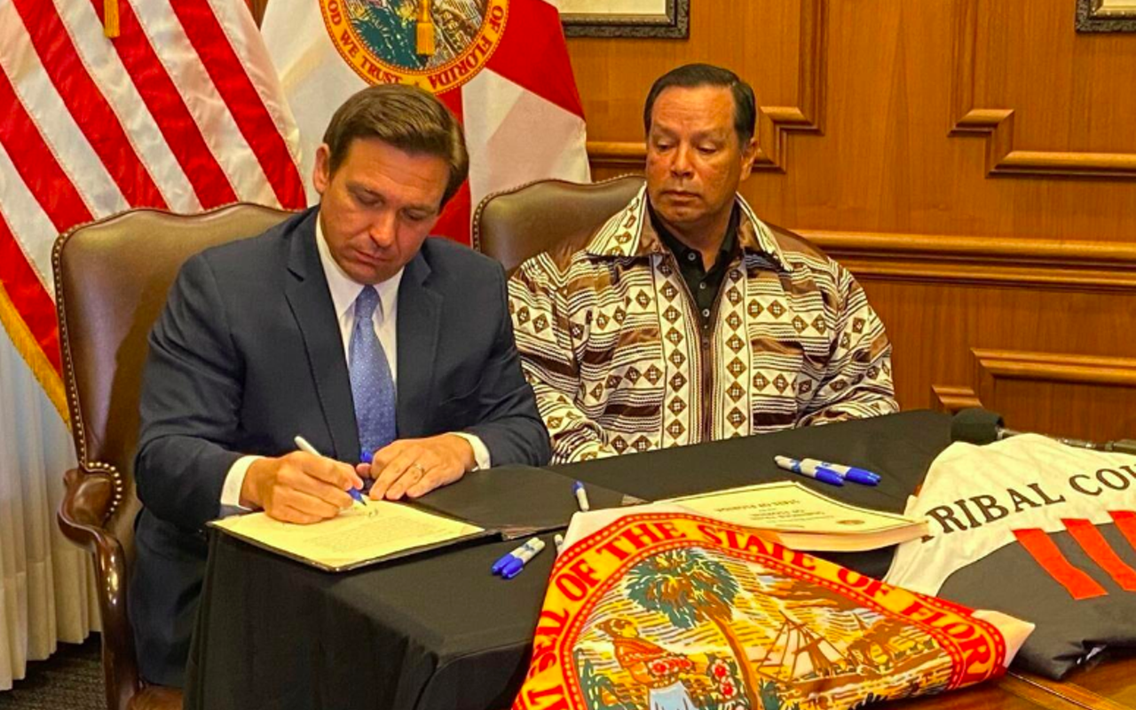 Gov. Ron DeSantis and Seminole Tribe of Florida Chairman Marcellus Osceola, Jr. reached a gambling deal in 2021.