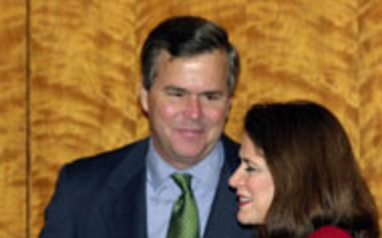 PRIMAL PURGE: Jeb Bush with Katherine Harris, 
    Florida Secretary of State and co-chair of his 
    brother's Florida presidential campaign in 
    November 2000.