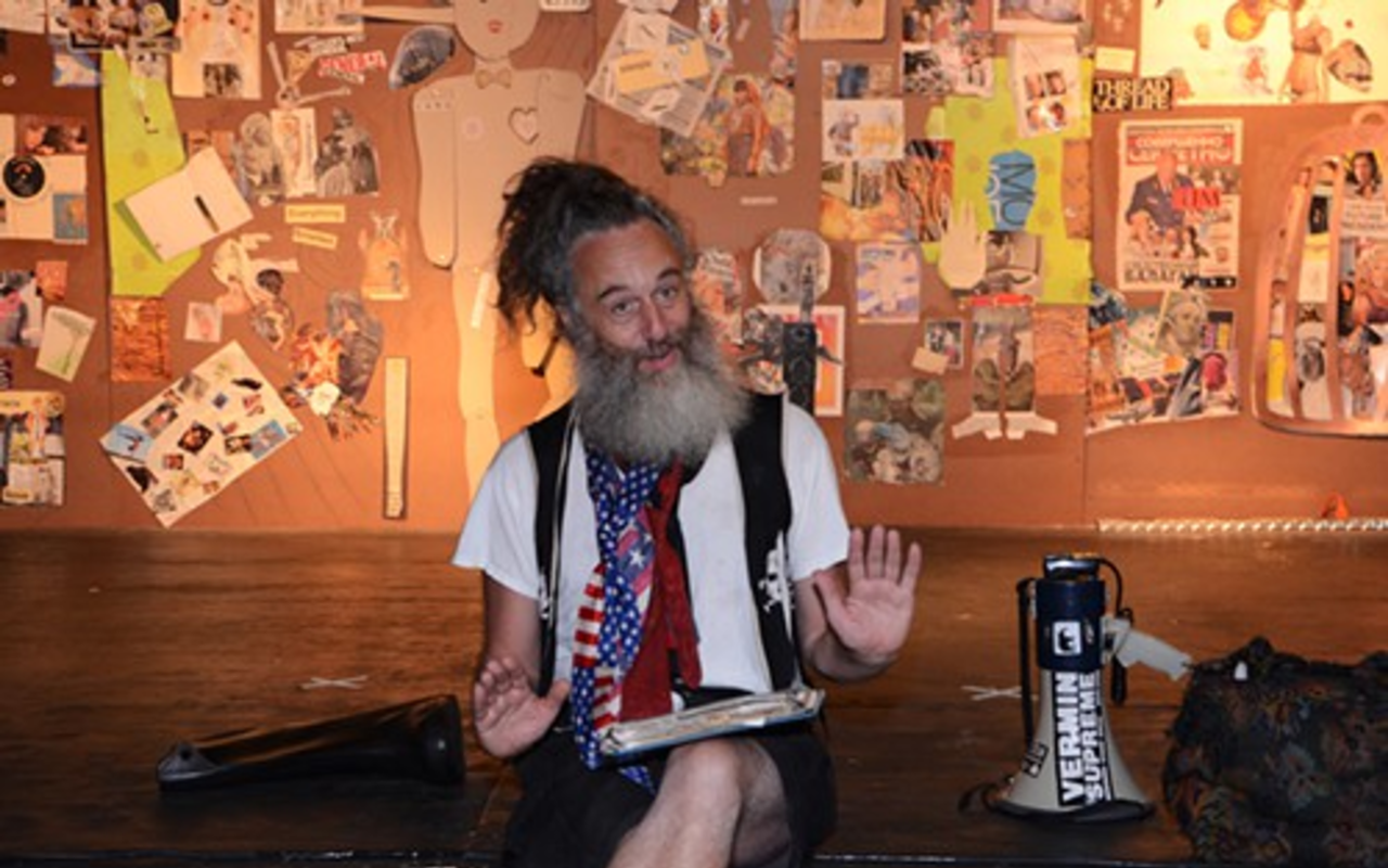 Vermin Supreme speaking to the assembled at CL Space