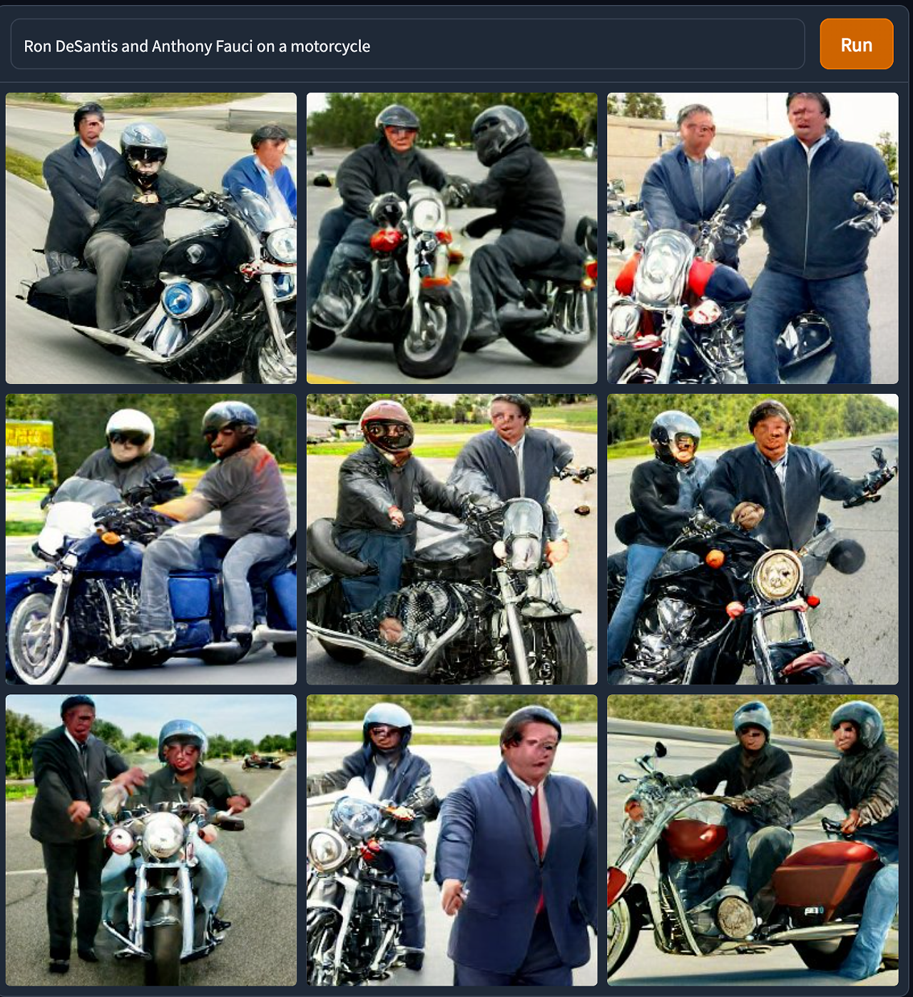 Ron DeSantis and Anthony Fauci on a motorcycle
