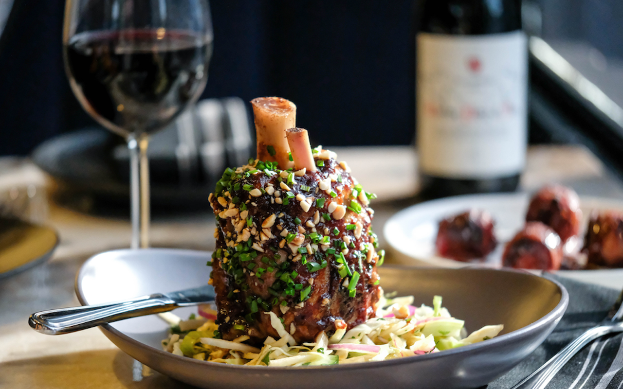 The tamarind lacquered pork shank is a show stopper