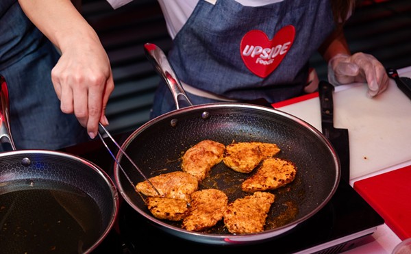 Cultivated chicken being prepared in Miami at Upside Foods “Freedom of Food” pop-up event on June 27, 2024.